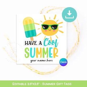 Tener una etiqueta de verano COOL, Etiqueta de pop de hielo de paleta de helado EDITABLE, Tener una etiqueta de verano genial, Etiquetas de fin de año escolar, Regalar a los estudiantes del maestro