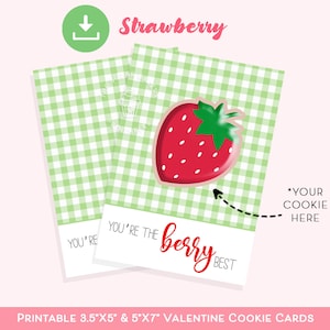 Cartão de biscoito de frutas vermelhas para impressão para o Dia dos Namorados Você é o MELHOR BERRY Cartão de biscoito de morango para o Dia dos Namorados, morango, xadrez verde