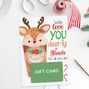 Porte-cartes cadeau de Noël, porte-cartes cadeau renne, porte-cartes cadeau café latte imprimable, cadeau de remerciement pour les vacances étudiantes enseignant