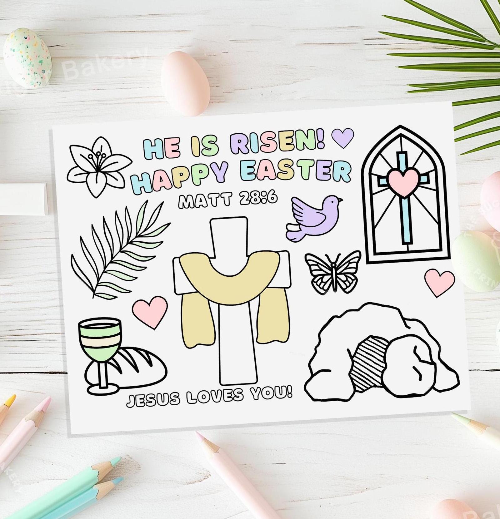 Easter Coloring Page He is Risen Printable Resurrection Christian ...