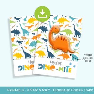 Vous êtes DINO-MITE Cookie carte, carte de cookie dinosaure, carte imprimable Dino TREX 3,5 x 5 et 5 x 7 cookies, carte de cookie de la Saint-Valentin, carte de cookie Dino