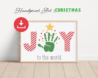 JOY Christmas Tree Handprint Art, Preschool Handprint Art Craft, Handprint Footprint Christmas Keepsake Gift, Printable Christmas Art craft