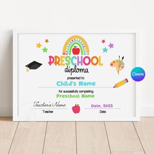 Bearbeitbares Vorschul-Diplom Vorschul-Abschluss-Diploma PRESCHOOL-Abschluss-Zertifikat Vorschul-Abschluss Vorschul-Diploma Kleinkind-Grad