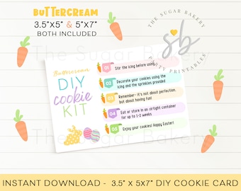 Afdrukbare BUTTERCREAM Pasen DIY COOKIE Kit-instructies, 3,5x5" en 5x7" Easter Diy Cookie Kit-instructies, versier je eigen cookie-kaart