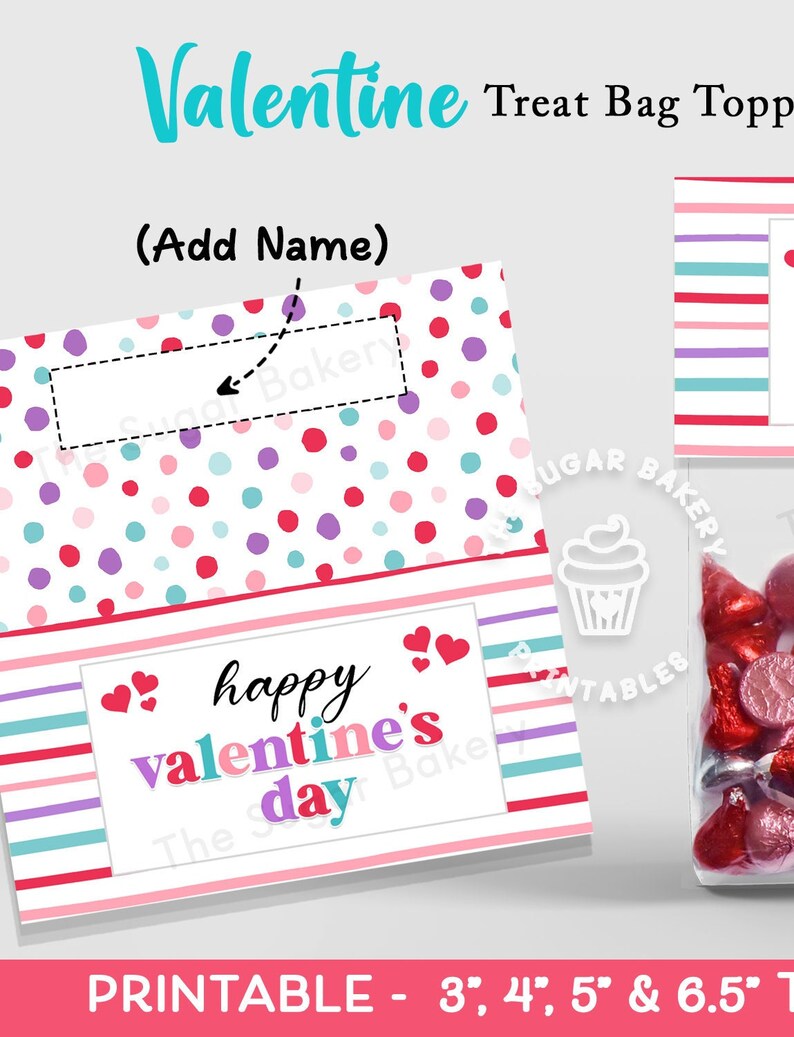 Valentine Treat Bag Topper, Happy Valentine's Day Treat BAG TOPPER, Valentine Class Treats, Printable topper, Classroom Preschool treat bag image 2