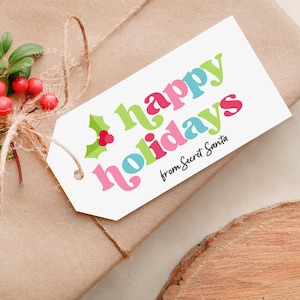 Etiquetas de regalo de felices fiestas, etiquetas de regalo de Navidad EDITABLES, etiquetas de felices fiestas imprimibles, etiquetas de regalo de Navidad coloridas para maestros y estudiantes