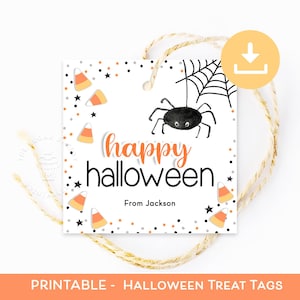 Happy Halloween Leckerli Anhänger, Halloween Candy Corn Leckerli Anhänger, Halloween Party Geschenkanhänger, Spinne Trick or Treat Taschenanhänger, Happy Halloween Tags