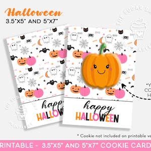 Wesoła kartka z ciasteczkami na Halloween, 3,5x5 i 5x7 Mini kartka z ciasteczkami na Halloween, dynia duch pająk duch kot kartka z ciasteczkami, drukowana kartka z ciasteczkami