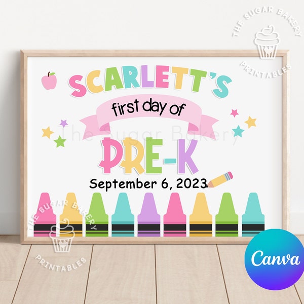 First day of PRE-K EDITABLE SIGN, 1st day of PreK Printable Sign, First Day of PreK sign Rainbow, 1st day of PreK chalkboard sign,  CRAY103
