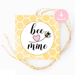 BEE MINE Valentine Cookie Tags, Printable Valentine Treat Tags, Bee Mine valentine, Bumblebee Honeycomb Valentines Tags, Instant Download