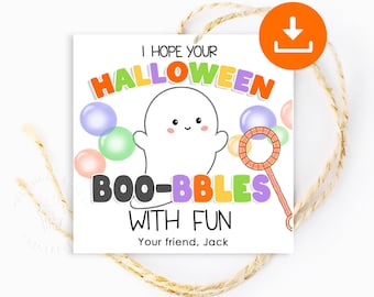 Halloween Bubble Geschenkanhänger, Halloween Schule Geschenkanhänger, Halloween BOO-BBLES mit lustigen Geist Tags, druckbare Halloween Geschenkanhänger für Kinder Klasse