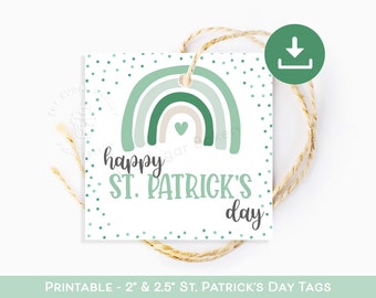 Happy St Patrick's Day Tags, 2"& 2.5" St. Patrick's Day Cookie TAGS, St. Patrick's Day Rainbow tags printable, St Paddy's Day printable tags