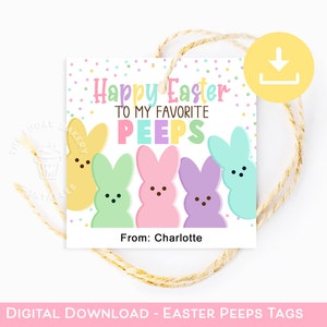 Vrolijk Pasen voor mijn favoriete PEEPS-tag, paastags afdrukbaar, Easter Peeps Treat-tags, afdrukbare Easter Bunny Peeps-tags, paashaastag