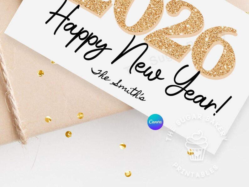 Editable New Years Tags 2026 Happy New Years Gift Tag for friend New Years party favor tag New Years Eve Printable Gold sparkling Wine Tags image 2