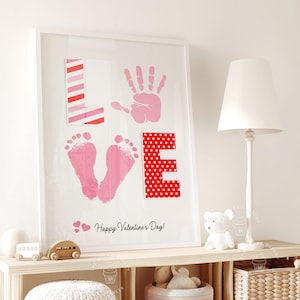 Valentine LOVE handafdrukkunst, afdrukbare Valentine Craft, peuter handafdruk voetafdruk ambacht, cadeau voor moeder oma van kinderen, kind