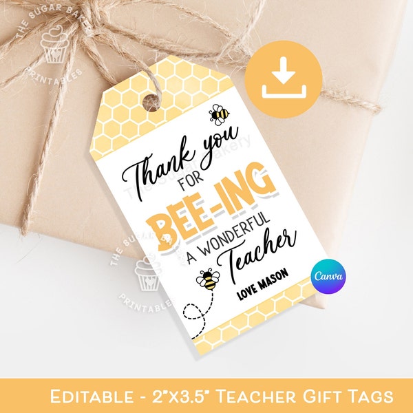 Etiquetas de agradecimiento a los maestros, Gracias por BEE-ING un maravilloso MAESTRO, Etiqueta de maestro, Regalos de fin de año escolar, Abeja de regalos de agradecimiento a los maestros