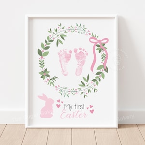 Fußabdruck Kunst Ostern, rosa Kokette Bogen Mädchen, mein erster Fußabdruck Handabdruck Babys 1