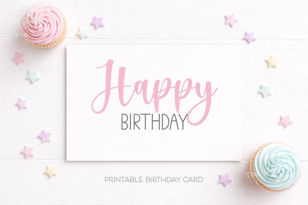 Pink Script Happy Birthday Card Printable, Modern Birthday Greeting ...
