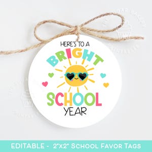 First Day of school sunglasses gift tags printable BRIGHT School Year classroom Kindergarten favor tags Preschool gift from teacher students