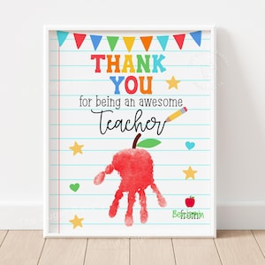 Karte für Lehrer Anerkennung Handabdruck Handwerk Ausdruckbar Karte für Schule und Schule Danke Lehrer Geschenk Vorschule Kindertagesstätte Kindergarten Aktivität Kleinkind Karte
