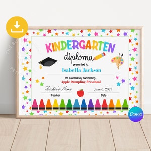 Bearbeitbares Kindergarten-Diplom, Kindergarten-Abschlussdiplom, Kindergarten-Abschlusszeugnis, Kindergarten-Diplom-Vorlage zum Ausdrucken