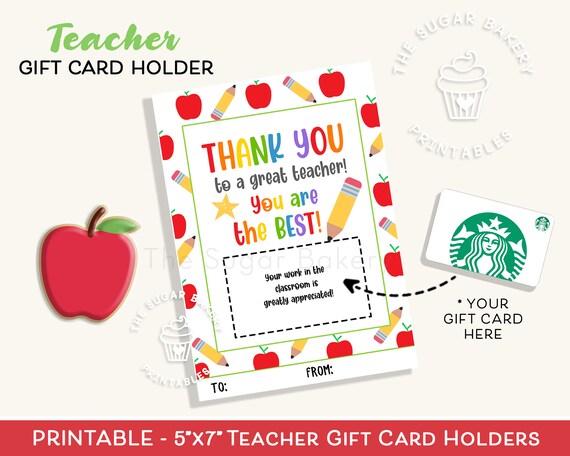 Thank You Teacher GIFT CARD Holder 5x7 TEACHER Coffee - Etsy