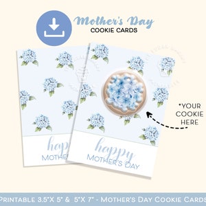 Happy Mother's Day bloemen MOM COOKIE CARD, afdrukbare 3,5"x5" en 5"x7" Moederdag Cookie Card, Moederdag Cadeau Hortensia Cookie Card