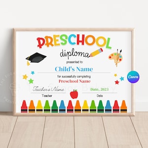 Vorschul-Diplom bearbeitbares Vorschul-Abschluss-Diplom PRESCHOOL-Abschluss-Zertifikat Vorschul-Abschluss Vorschul-Diplom für Kinder PASTEL