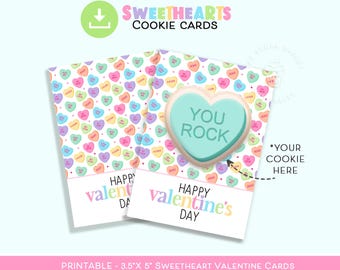 Happy Valentine&#39;s Day SWEETHEARTS Printable MINI Cookie Cards, 3.5&quot;x5&quot; Valentines Cookie Card, candy conversation hearts Sweet talk cookies
