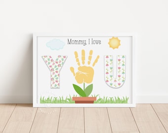Handprint Art Mother's Day, Handprint Craft for Mother's Day, Preschool Handprint Craft, Printable Handprint Keepsake, Gift ideas for Mom