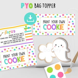 Topo para saco de biscoitos PYO de feliz aniversário, Topo para saco de guloseimas, Pinte seu próprio biscoito PYO, Aniversário infantil, Instruções e direções,