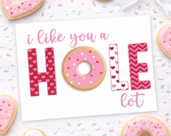 I LIKE You a HOLE lot Donut Cookie Card, Valentine's Day Cookie Card, Donut cookie card, Mini 5x7 Valentine Cookie Cards, Valentine Cookies