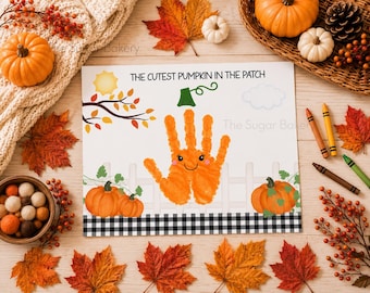 Fall Handprint Craft CUTEST PUMPKIN PATCH Handprint Art Thanksgiving Fall Kids Activity fall handprint crafts for kids toddler preschool