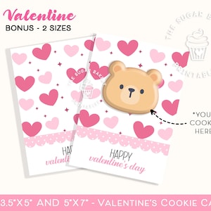 Tarjetas de galletas de feliz día de San Valentín, tarjeta de galletas de San Valentín con corazones, tarjeta de galletas de San Valentín con corazones para niños, tarjeta de galletas de San Valentín imprimible