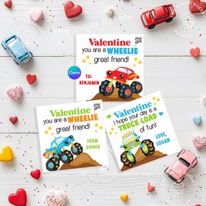 Imprimable MONSTER TRUCK Saint-Valentin, cartes modifiables pour enfants Monster Truck pour la Saint-Valentin, étiquette de Monster Truck préscolaire en classe