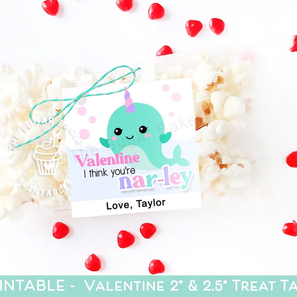 Narwhal Valentines, I think you are NAR-LEY, Valentine's Day Tags, Narwhal Valentine Tags, Classroom Preschool Valentines, Kids Valentines