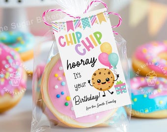 Chip Chip Hoera verjaardagstag voor koekjes, afdrukbare koekjesverjaardagstag, traktatie-verjaardagstag, klas kinderen gunst verjaardag tag kaart van leraar