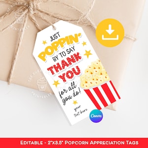 POPCORN Teacher Appreciation Week Tag, Printable Popcorn Tag, Teacher Appreciation Popcorn Gift Tag, Thank you tag, gift for teacher staff