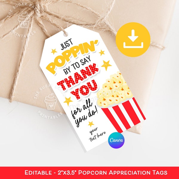 POPCORN Teacher Appreciation Week Tag, Printable Popcorn Tag, Teacher Appreciation Popcorn Gift Tag, Thank you tag, gift for teacher staff