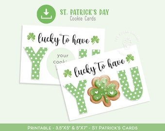 Carte à biscuits imprimable pour la Saint-Patrick, chance d'avoir VOUS COOKIE CARD, carte à biscuits pour la Saint-Patrick, trèfle porte-bonheur pour la Saint-Patrick