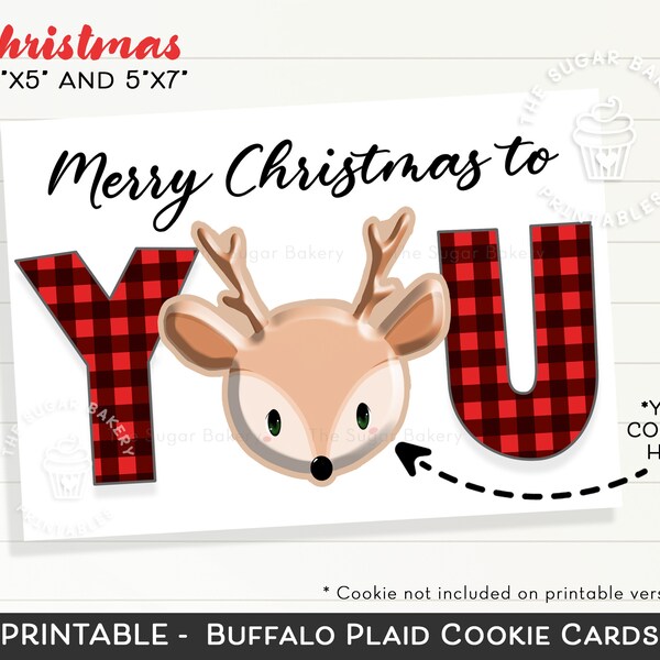 Merry Christmas to YOU Cookie Card, Reindeer Cookie Card, Buffalo Plaid Christmas Cookie Card, Printable Mini Cookie Card, Christmas Cookies