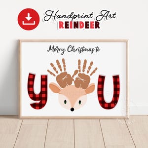 Christmas REINDEER Handprint Art, Reindeer Handprint Craft, Preschool Handprint craft Footprint, Printable Christmas Reindeer handprint art
