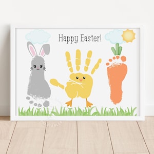 Ostern HANDABDRUCK ART, druckbare Hase & Küken Karotte Handabdruck Handwerk, Kunsthandwerk für Kinder Vorschule Kleinkinder Handabdruck Kunst Ostern Handabdruck