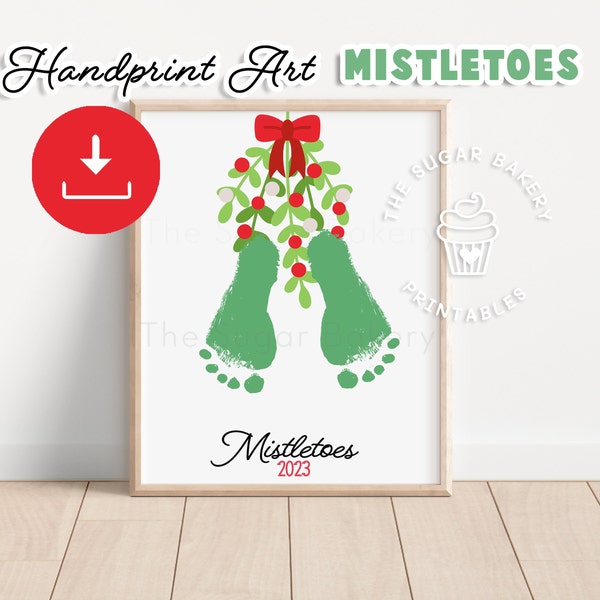 Mistletoes Footprint Art, Christmas Mistletoe Art, Mistletoes Craft, Mistletoe Printable, Christmas Footprint Art, Preschool Art DIY Craft