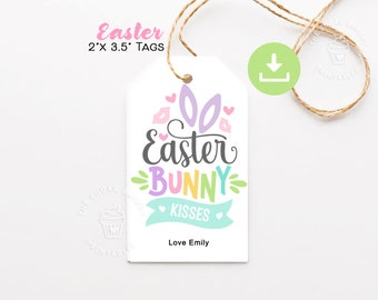 Easter Tag Printable, Easter Basket Tag Printable, Bunny Kisses Gift Tag, Easter Tags, Easter Treat Tags, Happy Easter tag, Easter gift tag