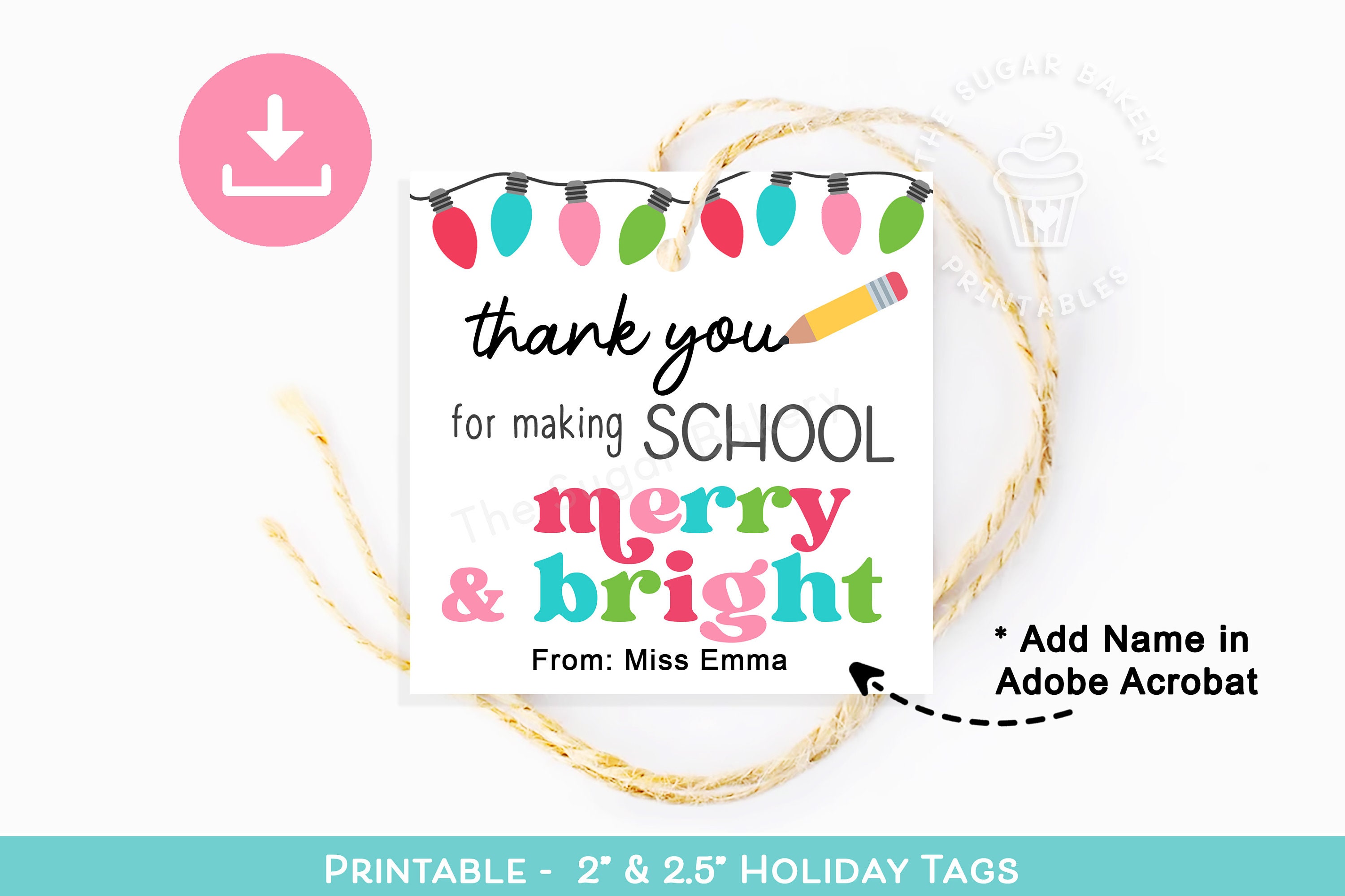 Merry & Bright Teacher Gift Tags Printable, Christmas Thank You School ...