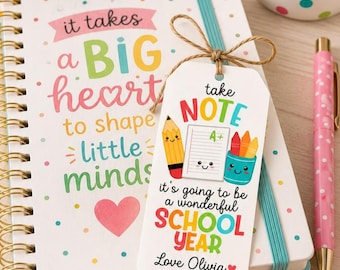 Take NOTE Back to School TAG, EDITABLE School Gift Tags, Gift for Teacher Student Notepad Pen Marker Gift, First Day of School Gift tag from