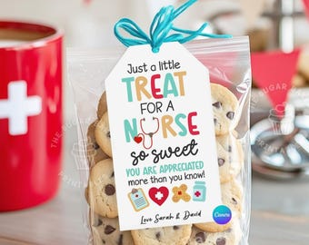 Etiquetas de regalo de agradecimiento para enfermeras. Etiquetas de regalo para la Semana de la Enfermería. Etiquetas de enfermera editables. Regalos imprimibles para la Semana de la Enfermería. Galletas de agradecimiento para la Semana de la Enfermería.