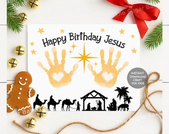 Nativity Handprint Art, Happy Birthday Jesus Christmas NATIVITY Handprint Art, Sunday School Craft, Preschool Handprint Nativity Activity