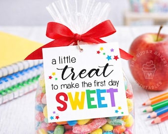 Printable First Day of School Treat Tag, Teacher Student Cookie Tag, A Little Treat to Make the First Day Sweet Digital Download